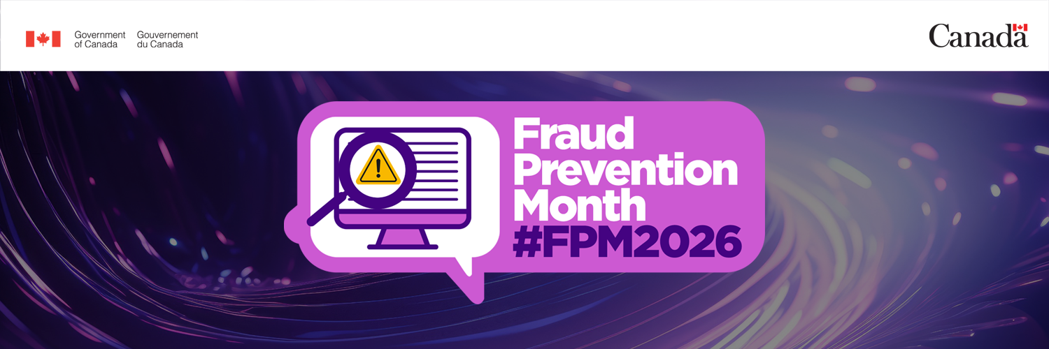 Fraud Prevention Month 2026 Social Media banner for X (Twitter). Image Dimensions are 1500 (width) by 500 (height) in pixels.